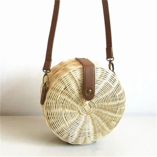 

Handmade Woven Rattan Straw Beach Bag - Bohemian Summer Clutch & Adjustable Sling Shoulder Bag (Lightweight Travel)