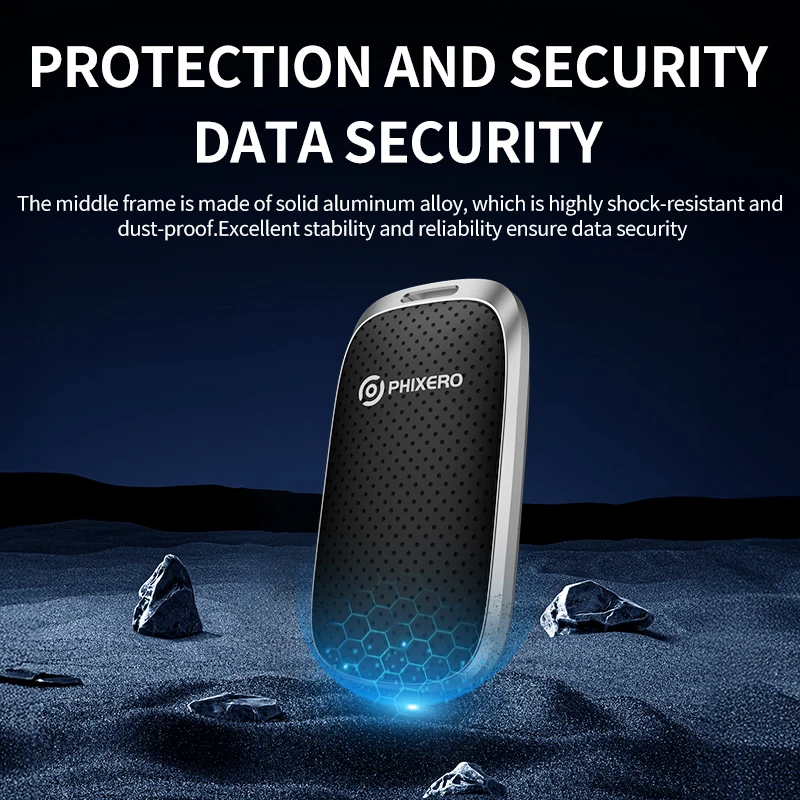 PHIXERO SSD Eksternal Portabel 512GB 1TB 2TB Mini PSSD 2 In 1 Kabel USB C USB3.2 20Gbps Hingga 2050Mb/s Solid State Drive Eksternal