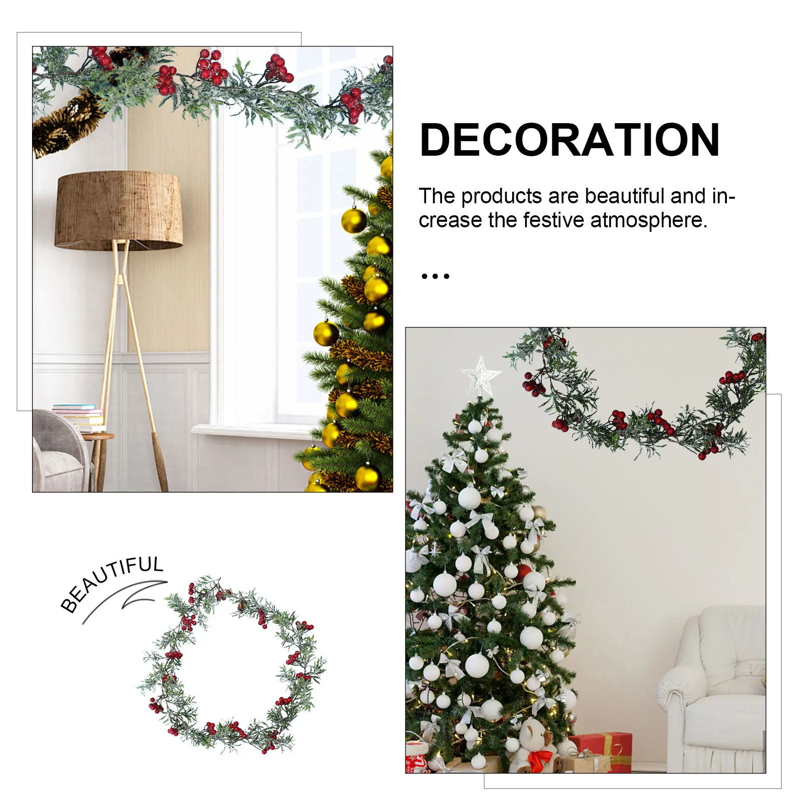 

1Pc Realistic Pine Branch Christmas Wreath with Red Cones Snowflakes Holiday Home Decoration Ornament Festive Xmas Rattan Decor