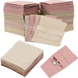 120 Pcs Microfiber Jewelry Pouch 8x8cm Jewelry Packaging Bag Luxury Gift Fixed Strap Envelope Style Packaging with Jewelry Clean