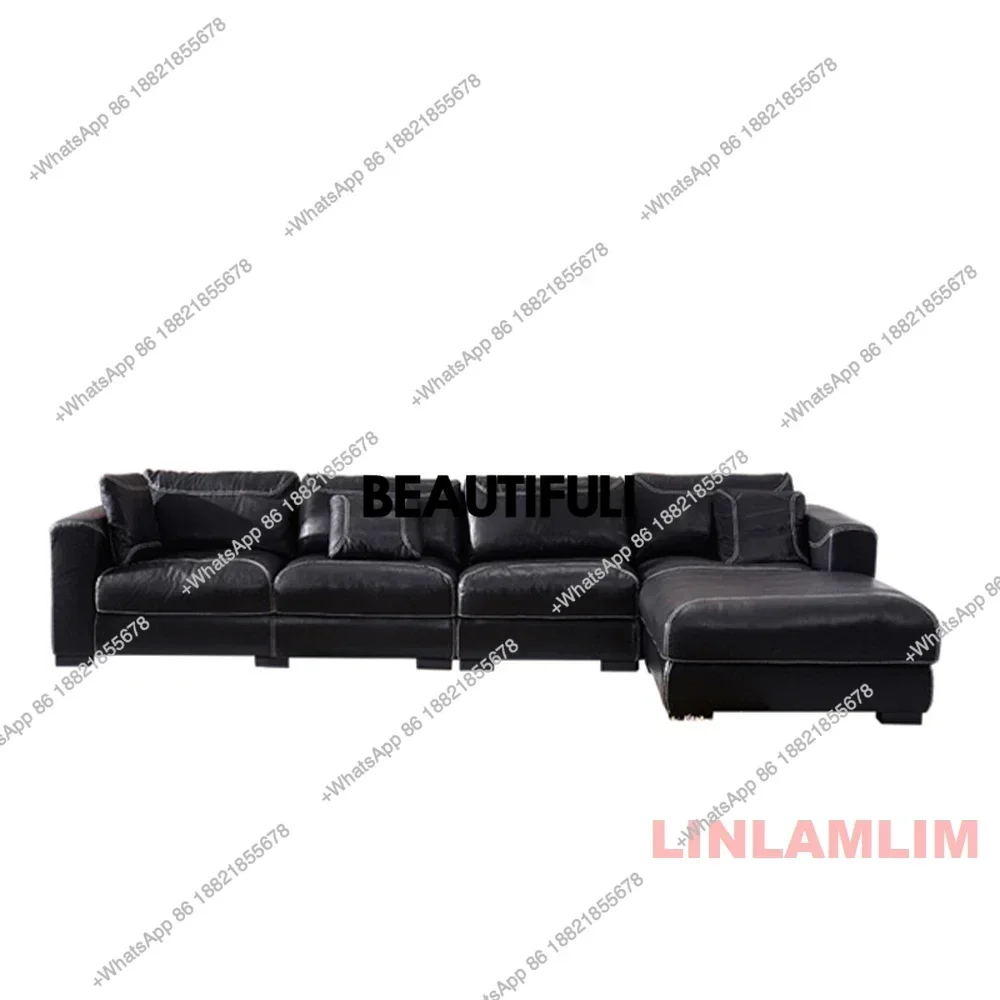 A38 Luxury Genuine Leather Sectional Sofa with Down Feather Cushions and Feather Backrests - Comfortable Modern L-Shaped Couch