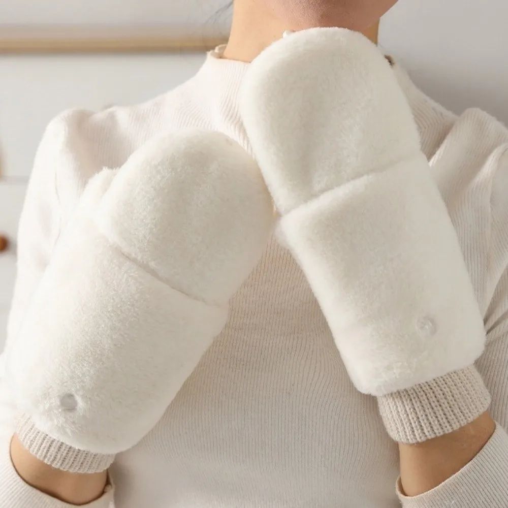 New Warm Gloves Knitted Cuffs Fingerless Flip Top Gloves Button Closure Solid Color Winter Gloves Cycling