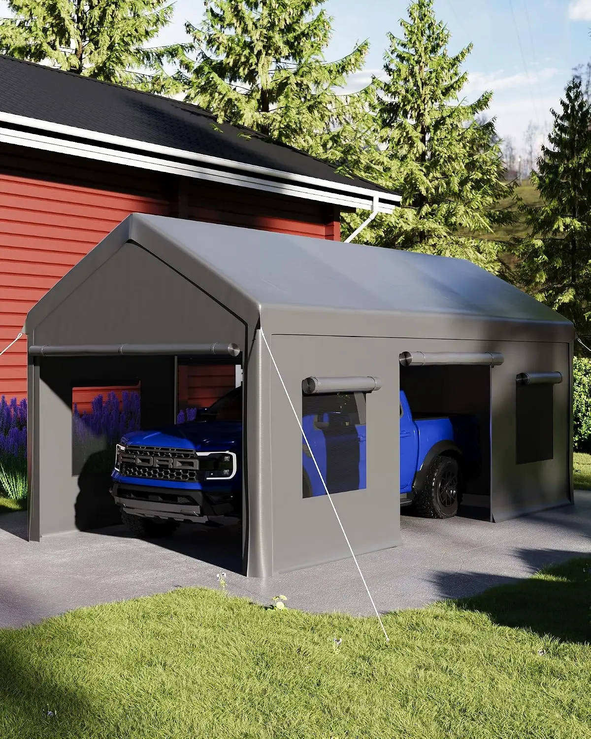 10X20 FT Heavy Duty Carport Tent with Roll-Up Windows, Removable Sidewalls & Doors, Portable Shelter for Car & Truck, Customized