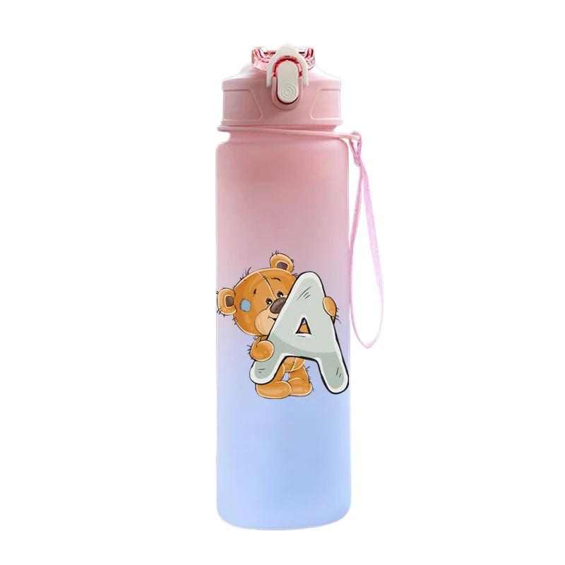 Cartoon Letter Printed Lovely A-Z 750ML Water Bottle Large Capacity Drinking Cup Portable Outdoor Sports Water Cup Children Gift