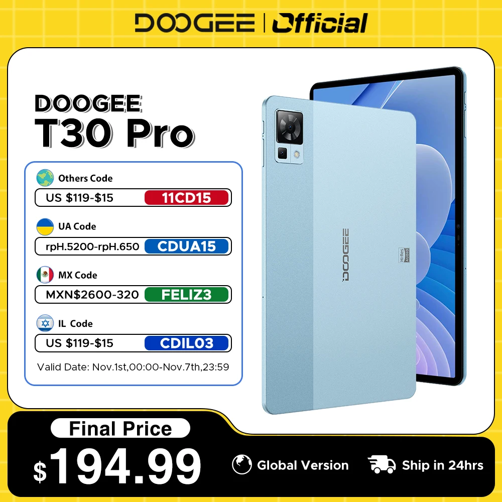 

Global Version DOOGEE T30 Pro Tablet 11'' 2.5K Display TÜV SÜD Certified 8GB 256GB Helio G99 Quad Speaker 20MP Camera 8580mAh