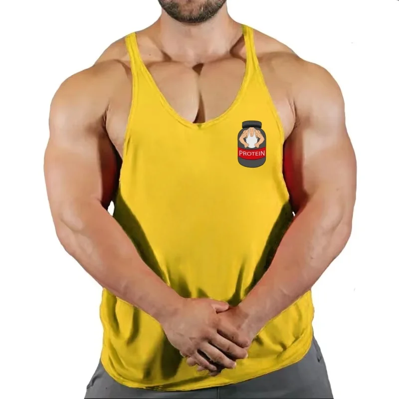 الرجال مخصص تجريب سترة القطن تي شيرت بلا أكمام للجيم سريعة الجافة مطبوعة كمال الاجسام أكمام رفع Y-الظهر سترة لياقة بدنية #3