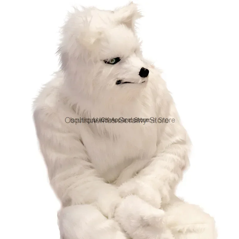 Animal Wolf Cartoon Doll Cosplay Costume Head Cover Mask Funny Performance Prop Long Plush Animal Mask With Movable Mouth