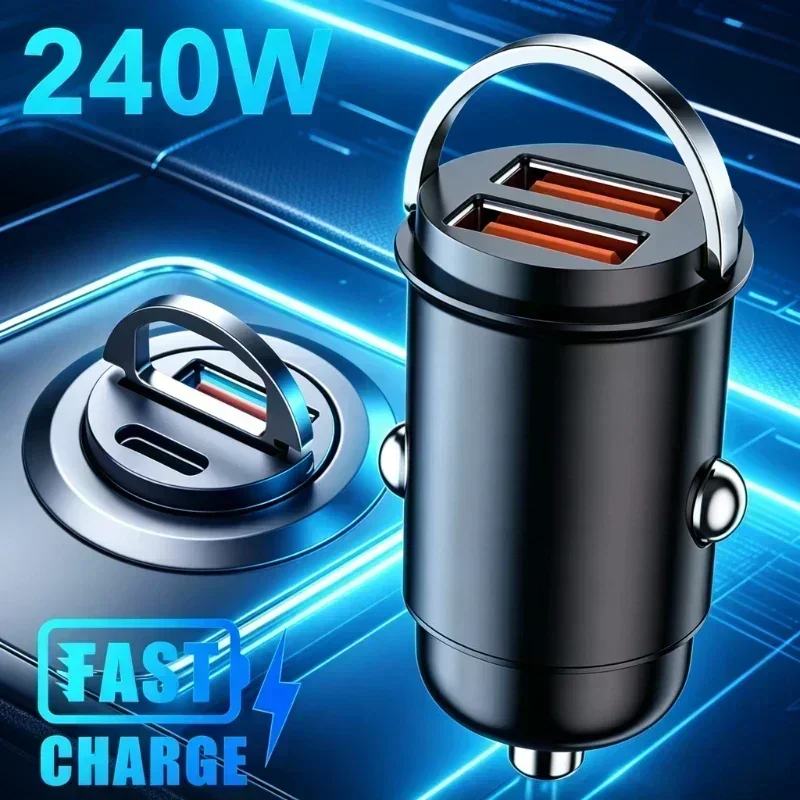 240W QC3.0 PD Mini Car Charger 12-24V Lighter Fast Charging Car USB Type C Charger for Xiaomi Samsung Huawei iPhone Power