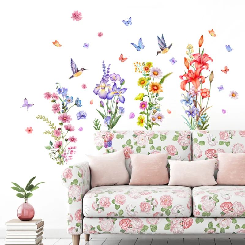 Plant Flower Butterfly Wall Sticker Children Bedroom Background Decoration Kindergarten Classroom Sticker Waterproof Antifouling