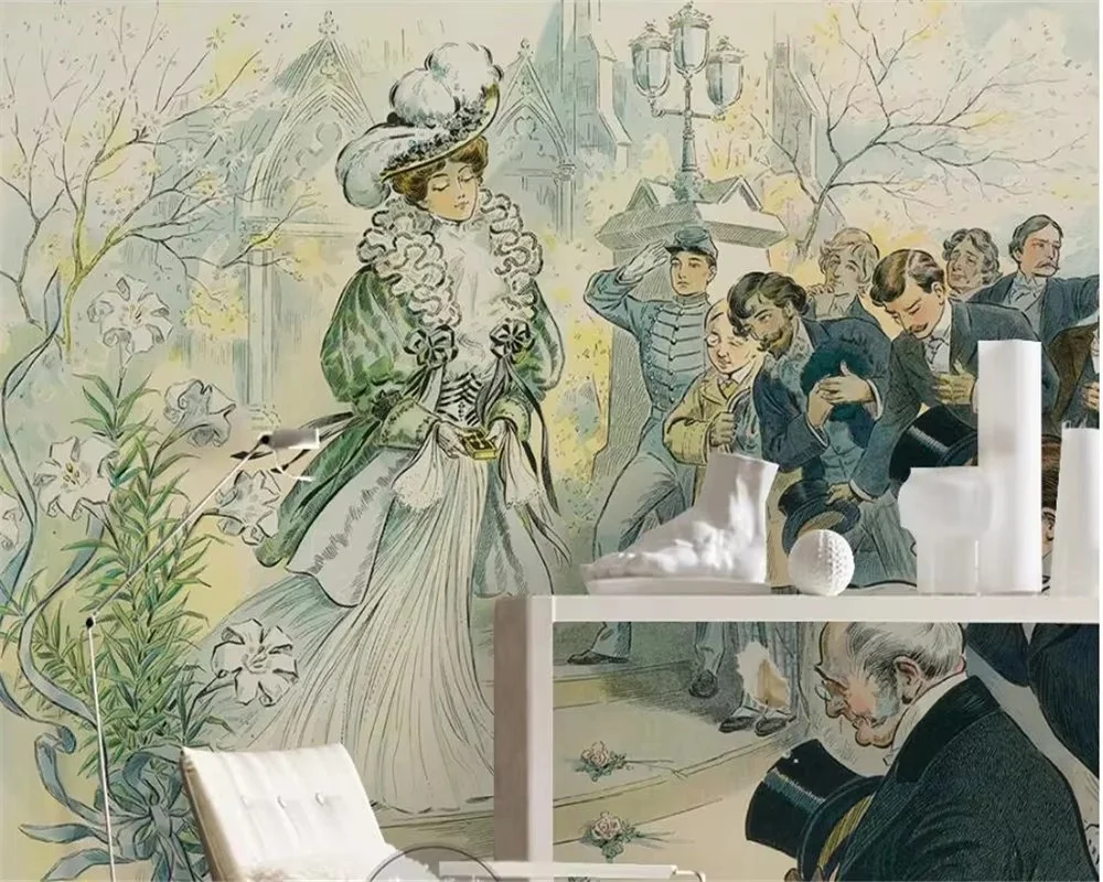 

Пользовательские 3d обои Европейская картина маслом Последняя вечеря фреска фон настенная мода ручная роспись джентльмен леди женщина walloaper