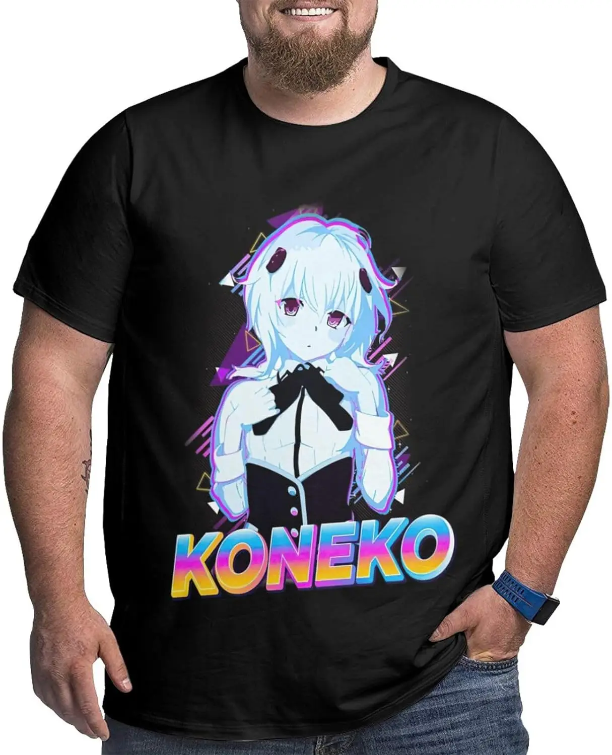 Manga High School DxD Koneko Shirt Cotton Short Sleeve Cool Big Size Tops for Men Black