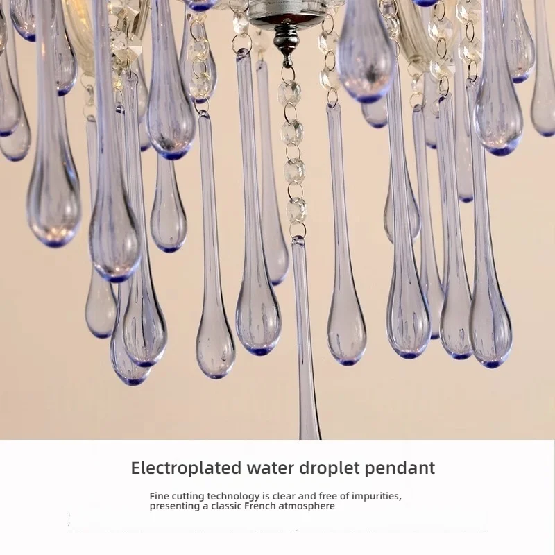 

French Ceiling LED Crystal Chandelier Home Decoration Living Room Bedroom Dining Room Purple Water Droplet Lamp Lighting Fixture