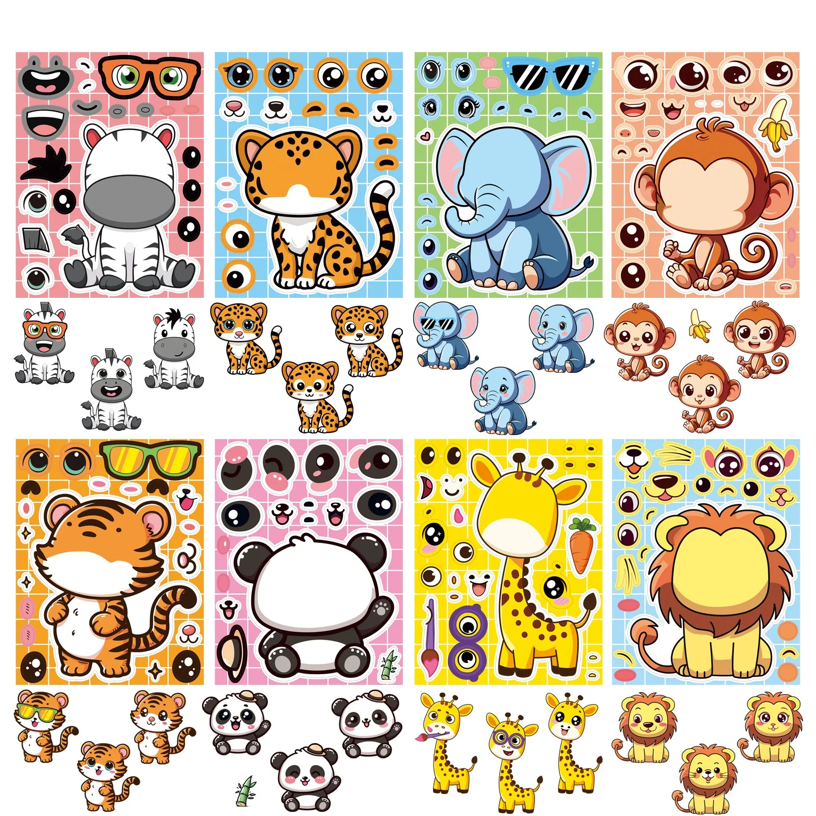 8/16/24PCS Cartoon Animal Puzzle Stickers Make a Face Cartoon Decals Stationery Notebook Phone Laptop Decoration Stickers image 3