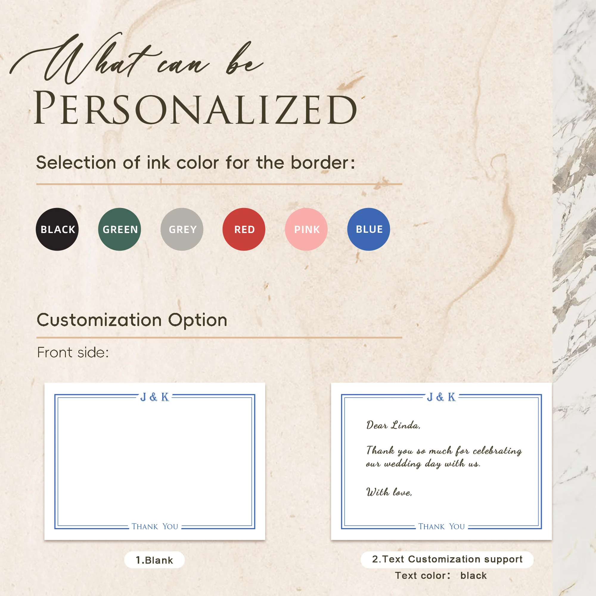 مغلفات مخصصة رسالة شخصية الأزواج شكرا لك بطاقات مع صورة/زفاف شكرا لك بطاقات ملاحظة/مذكرة قرطاسية مسطحة مخصصة
