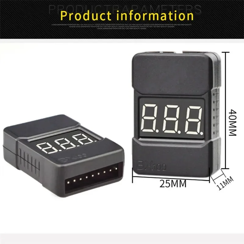 Battery Voltage Meter Tester BX100 1S-8S Combination Low Voltage Buzzer Alarm for RC Airplane Helicopter FPV Racing Drone Car