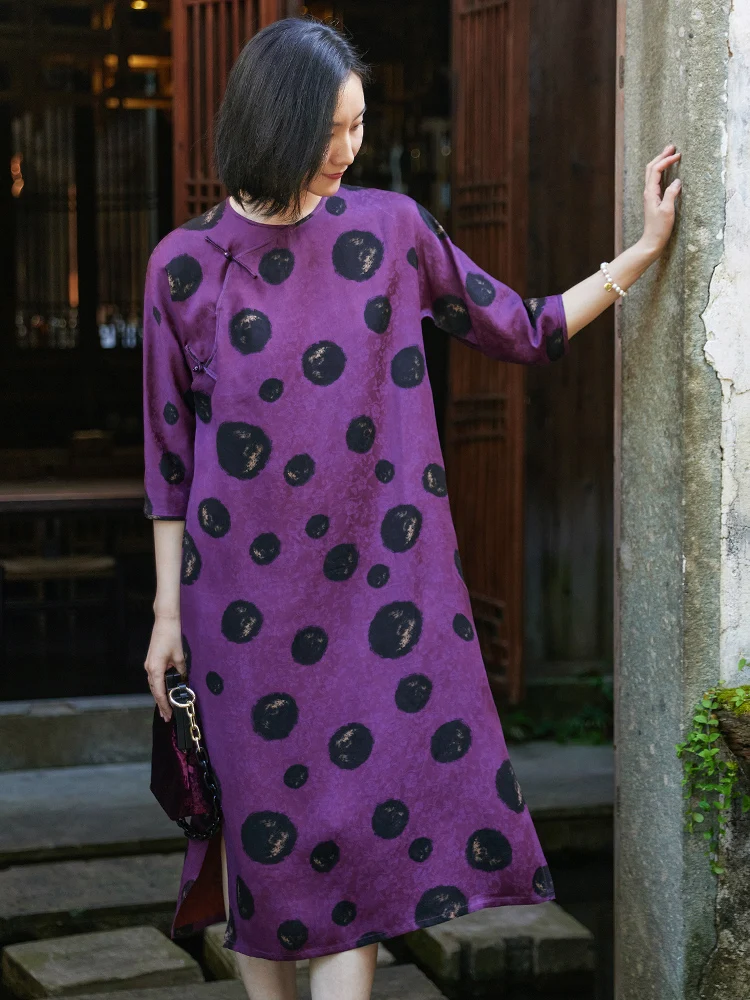 

Шелковый цветочный узор «Красное облако», улучшенный крой, женский костюм в стиле тан, китайский, ретро, свободный, стройнящий, длинный...