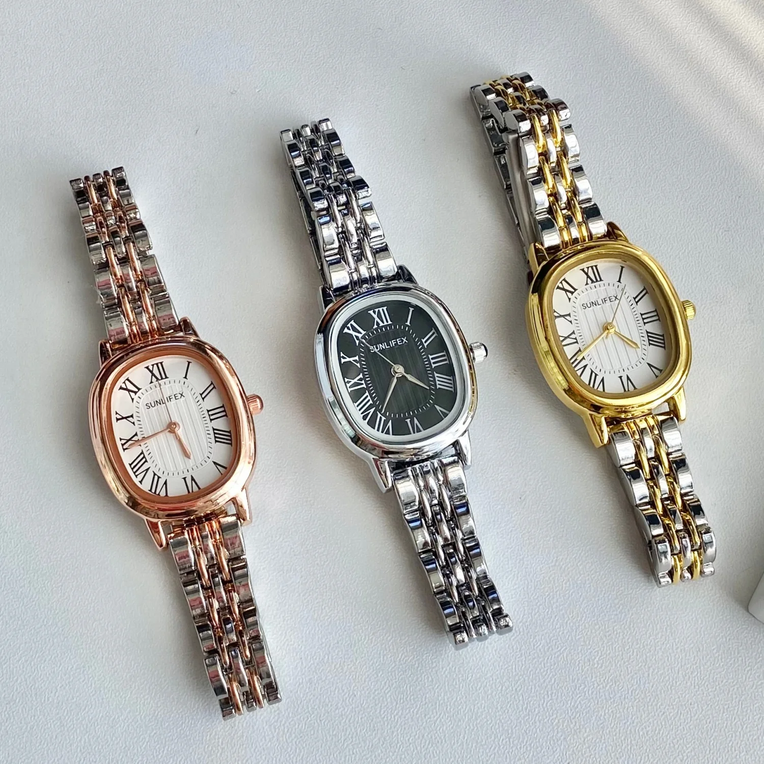 

SUNLIFEX Mix Gold Ultra-thin Strap Woman Watch Oval Dial Ladies Quartz Wristwatch Clock Fashion Female Watches Reloj Mujer