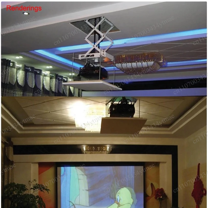 Motorized Scissor Projector Ceiling Lift 70CM Remote Control Projector Bracket For Cinema Church Hall School