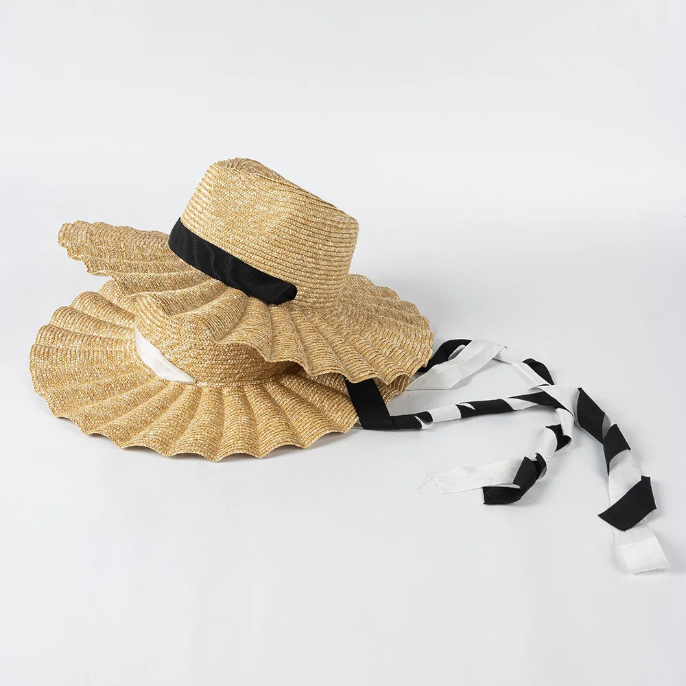 2025 neue handgemachte Stroh Jazz Jakobsmuschel Sonnenhut Mode Frühling Sommer Outdoor Allgleiches Band Sonnencreme große Krempe Strand Strohhut – Detail 8