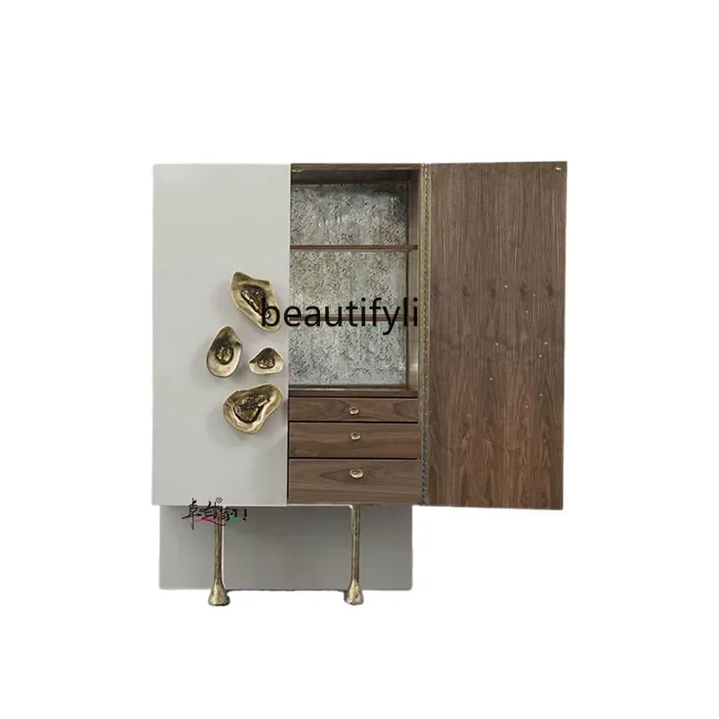 46Italian solid wood wine cabinet household dining edge high-end wall locker