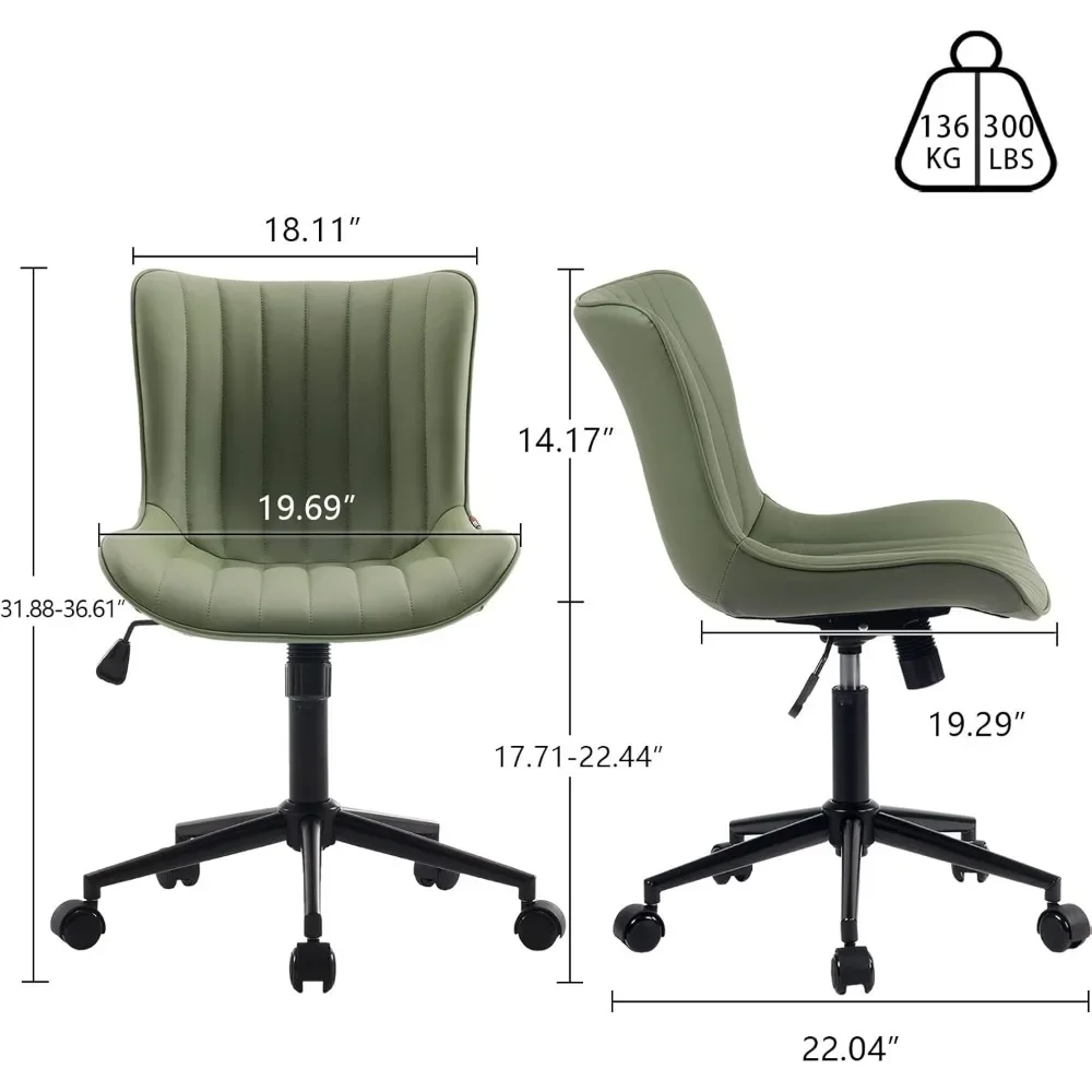 Bürostuhl, drehbarer Schreibtischstuhl, gepolstertes Kunstleder, höhenverstellbar, mit Rollen, Computer-Arbeitsstuhl, modern, rollend, armlos