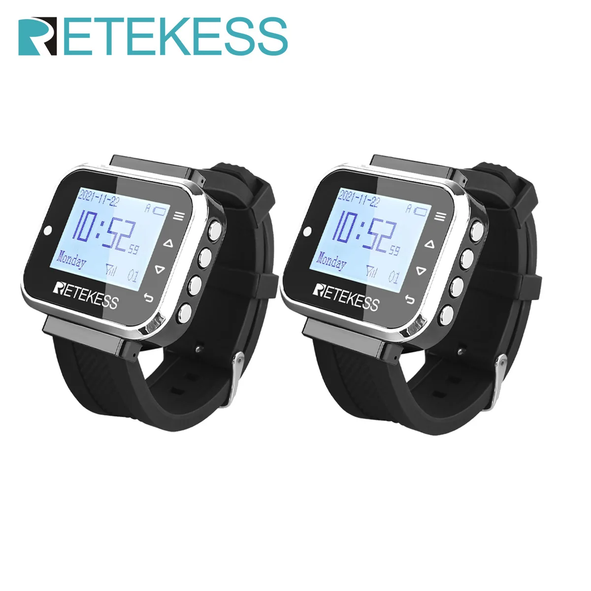 Retekess TD110 Restaurant Pager 2 Pcs Waiter Watch Receiver 7 Languages 433MHz Customer Service For Cafe Hookah Bar Hotel Club