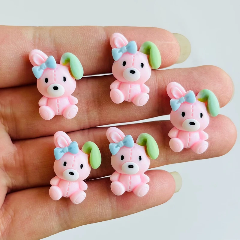 12 piece cartoon resin mini pink rabbit nail decoration DIY set, suitable for nail art and jewelry making A117