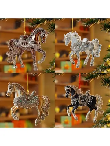 2D Acrylic Horse Car Rearview Mirror Pendant Charm Christmas Tree Ornament Party New Year Hanging Decoration