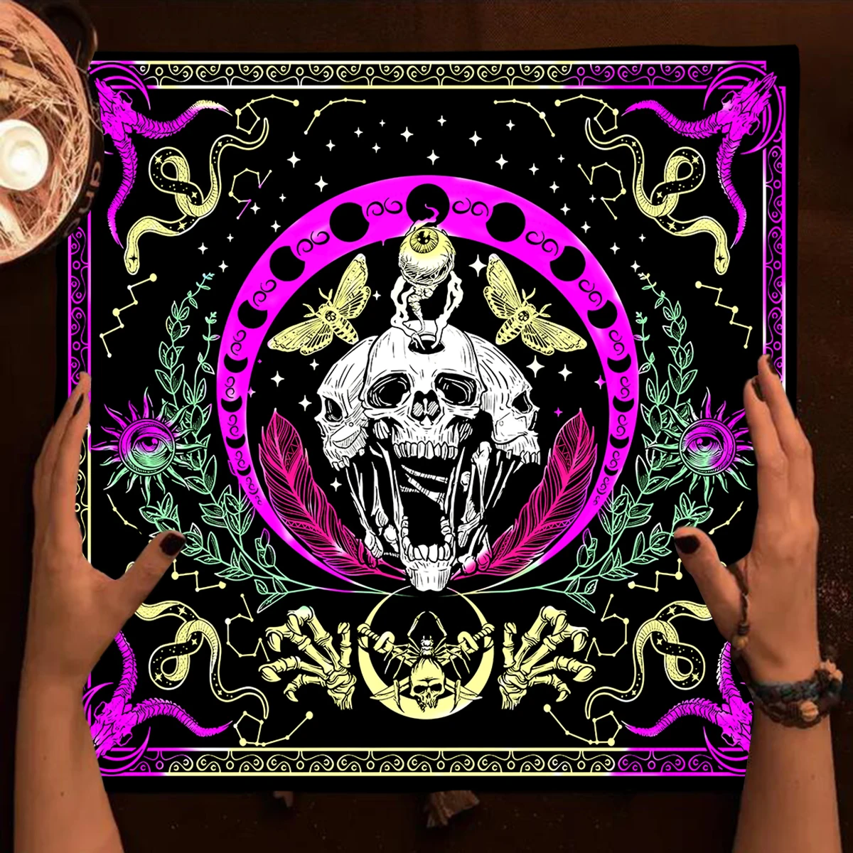 Skull Tarot Tablecloth Altar cloth Witch Moon Phase Tarots Table Cloth Tarot Mat Decor Witchcraft Astrology Oracle Cards Pads