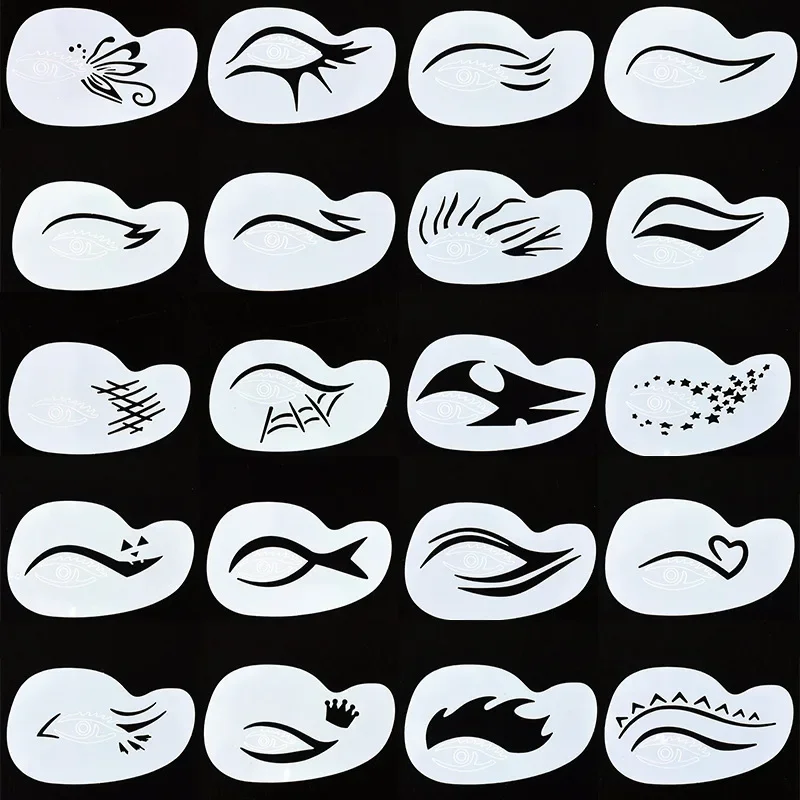 2023 New White 3/5/18/20Pcs set Face Painting Stencils Templates Professional Body Art Fairy Clown Dolphin Plastic Makeup Tools