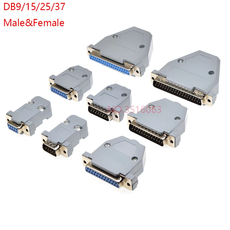 2Pcs DB9 DB15 DB25 DB37 Hole/Pin Female/Male Blue Welded Connector RS232 serial port Socket DB D-SUB Adapter 9/15/25/37pin Shell