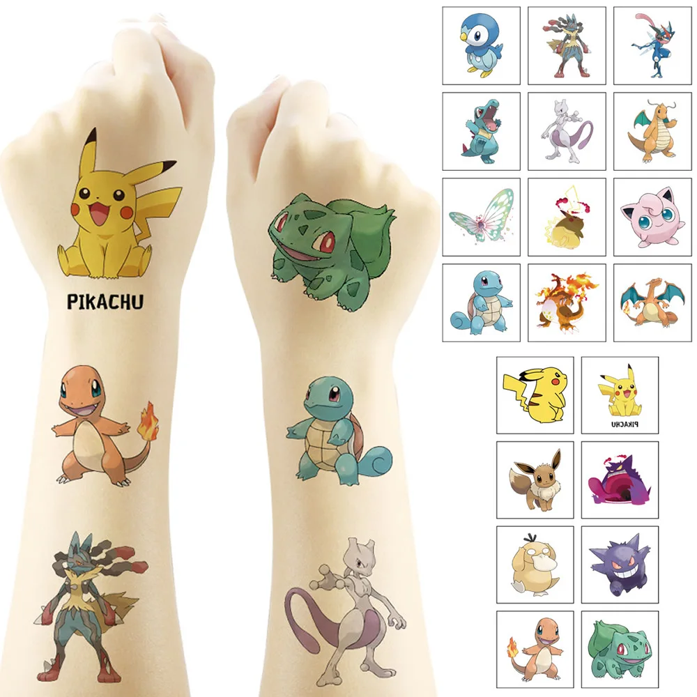 

20PCS Pokemon Pikachu Temporary Tattoo Stickers Cute Anime Cartoon Children Waterproof Tattoos Sticker Pack Girl Gift Toy