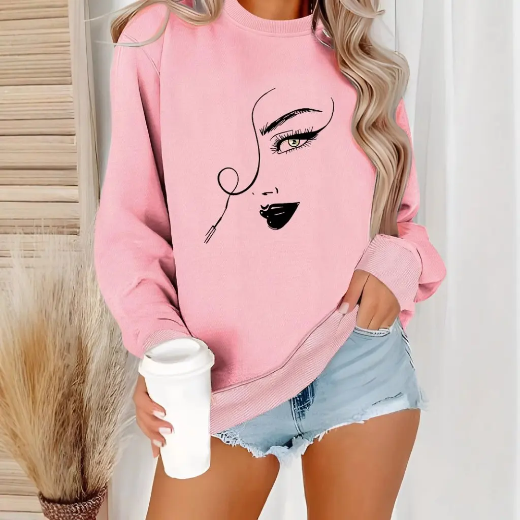 Women's Casual Long Sleeve round Neck Printed Pullover Sweatshirt Sweater for Autumn And Winter Europe And US Style