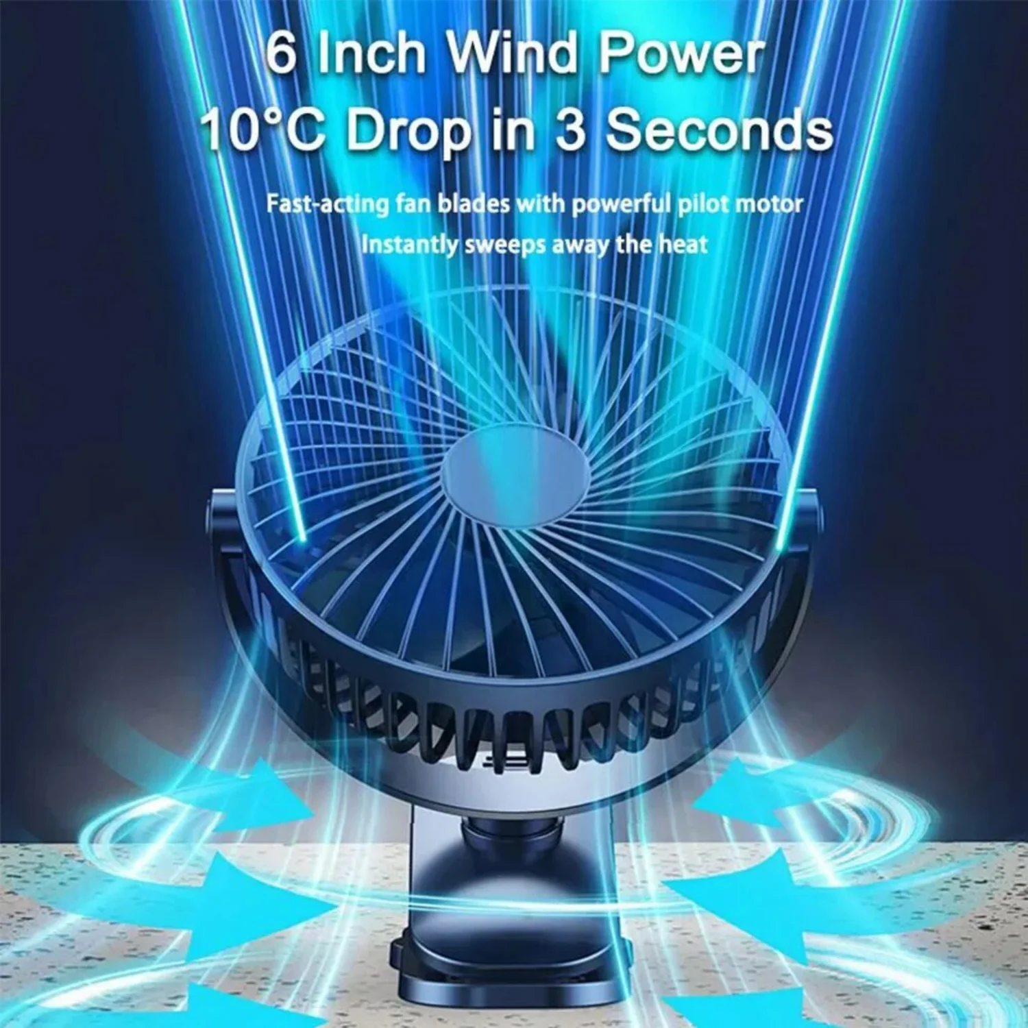 مروحة طاولة USB محمولة بمشبك من النوع 5000/10000 مللي أمبير في الساعة مروحة مكتب صغيرة قابلة لإعادة الشحن دوران 720 درجة 5 سرعات مروحة بمشبك قابلة للتعديل