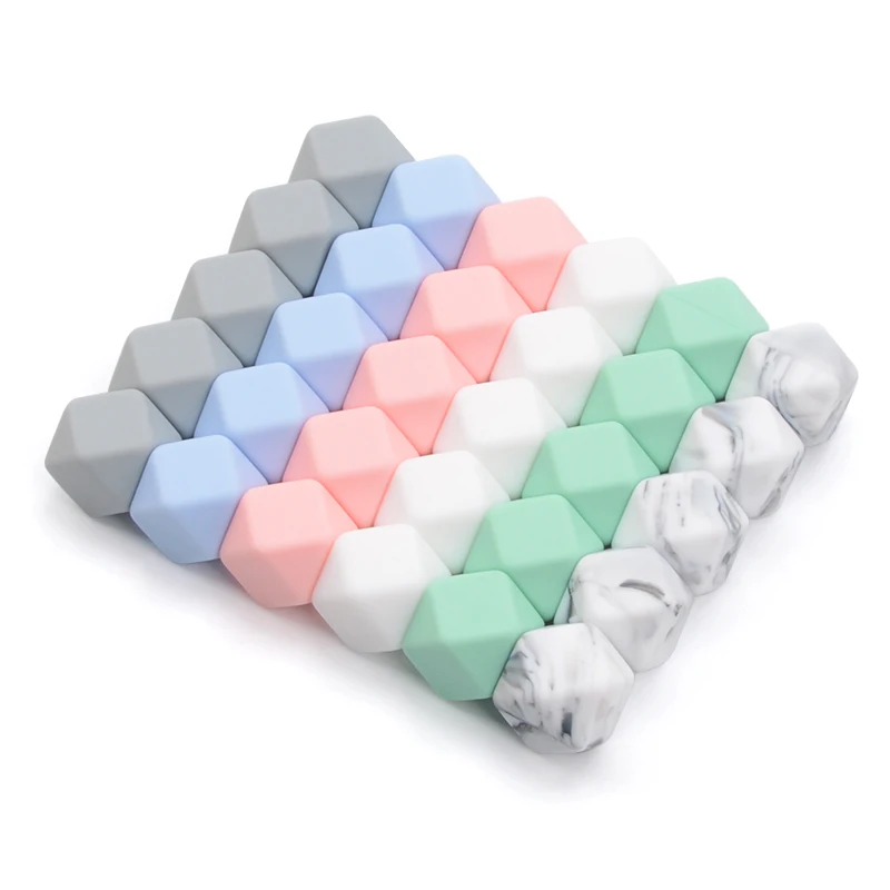 LOFCA 10pcs 14mm Hexagon Silicone Beads Food Grade  Baby Teether Baby Teething Toy BPA Free Necklace  Pendant For DIY