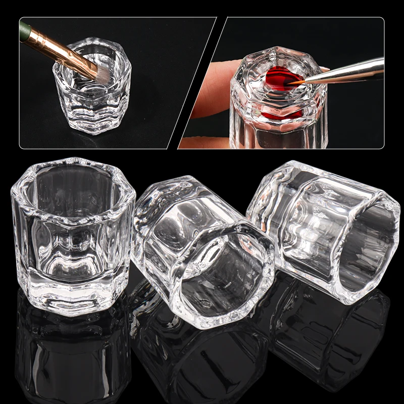 ถ้วยแก้วใสสำหรับใส่ยาทาเล็บอะคริลิค 1 ชิ้น อุปกรณ์ใส่ผงเล็บ ภาชนะใส่เครื่องสำอาง อุปกรณ์แต่งเล็บ