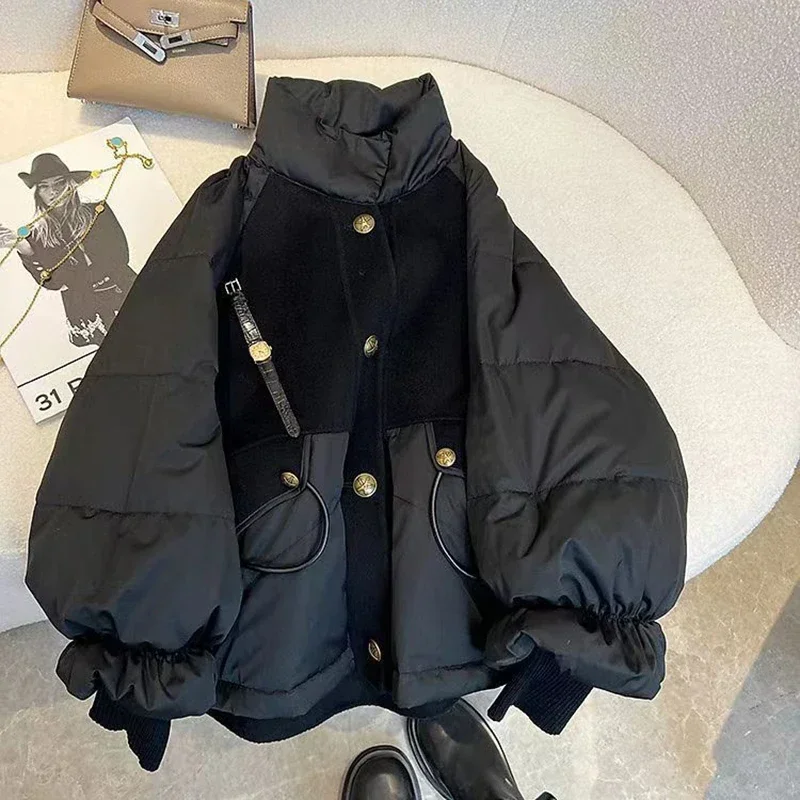 2024 New Winter Large Size Parka Cotton Down Jacket High-Quality Thick Patchwork Jacket Black Zipper Coat Women