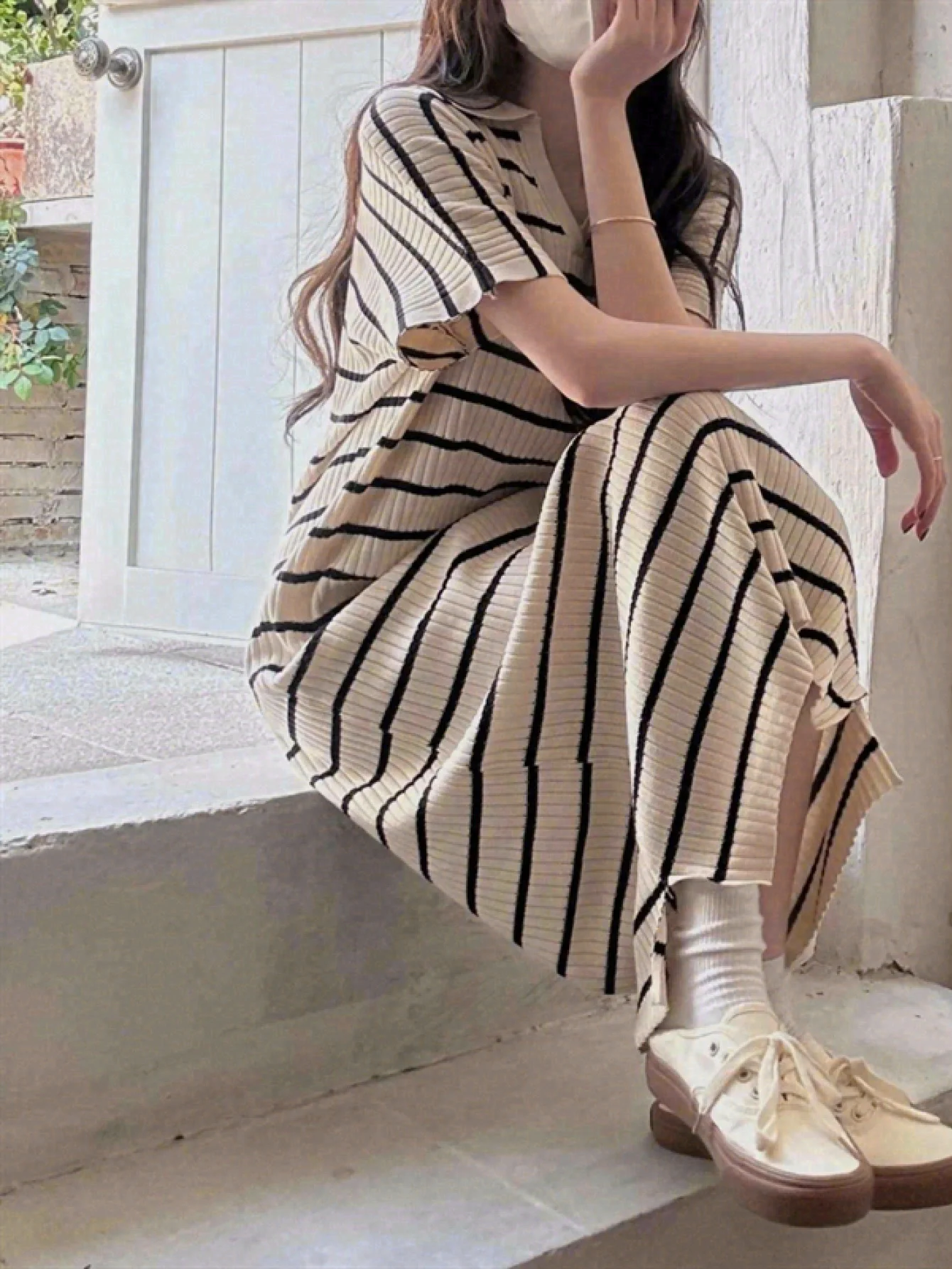 Spring, Summer, Autumn New Dress Striped Long Skirt Loose T-Shirt Skirt Slim Skirt