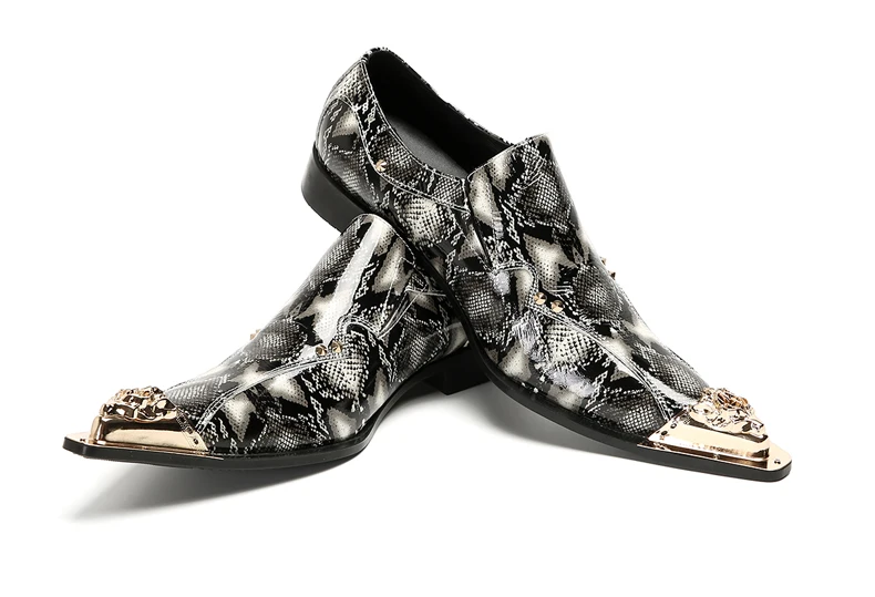 Herrenschuhe aus echtem Pythonleder, formelle Anzugschuhe mit Metallketten-Dekor, luxuriöse Modeschuhe für Frühling und Herbst, Business-Bankett-W – Detail 7