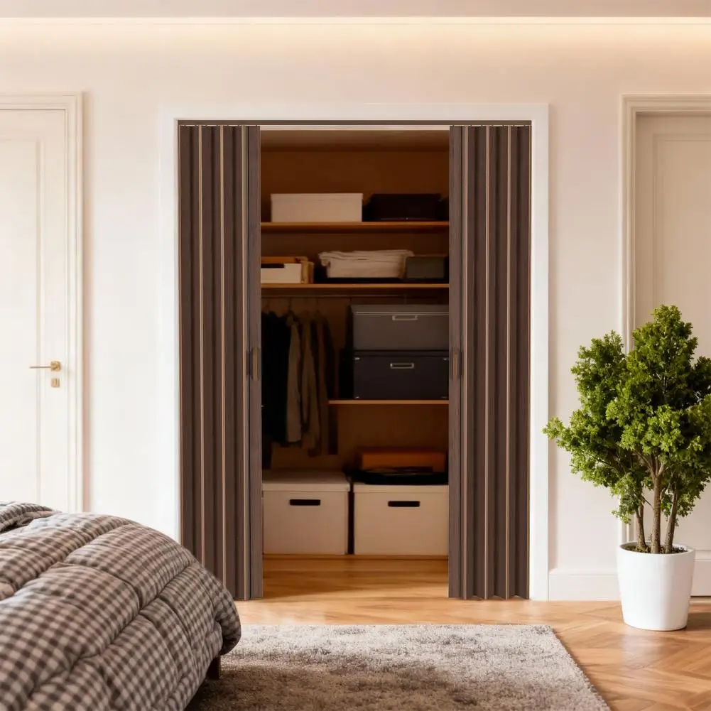 Double Handle Magnetic Pleated Accordion Door, Freestanding Folding Partition Door, Space Saving Sliding Door for Home Doorway