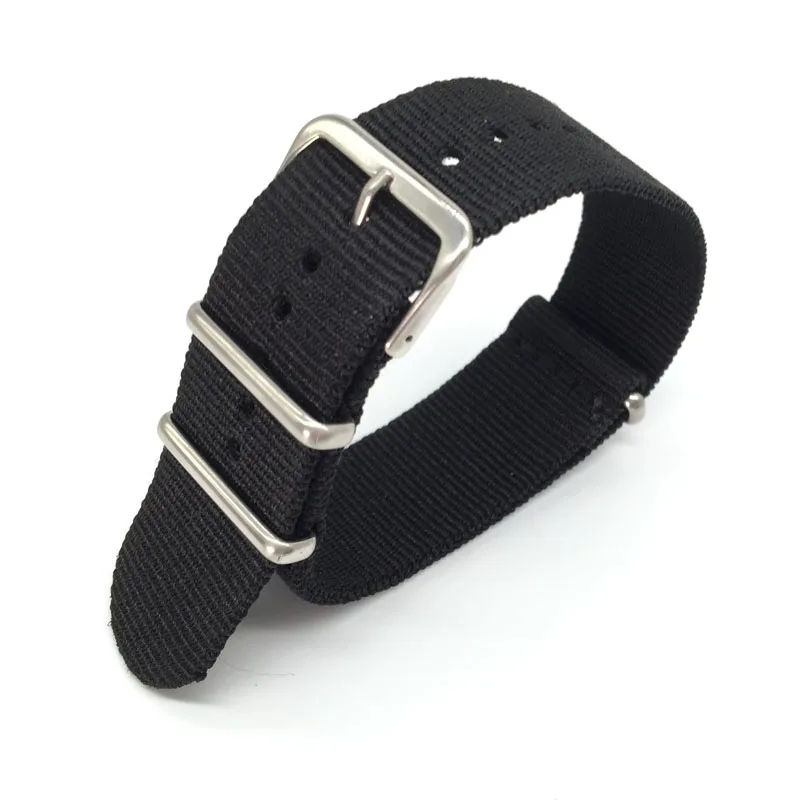 حزام نايلون أسود لساعات 16 مللي متر 18 مللي متر 20 مللي متر 22 مللي متر 24 مللي متر حزام نايلون منسوج من القماش العسكري