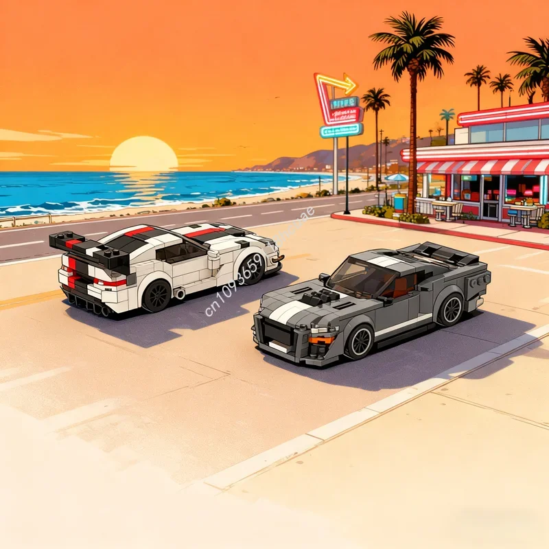 

800pcs MOC City Champions Dodge Viper ACR Shelby Model Building toys blocks Architecture DIY Christmas gifts idea Brick Kids