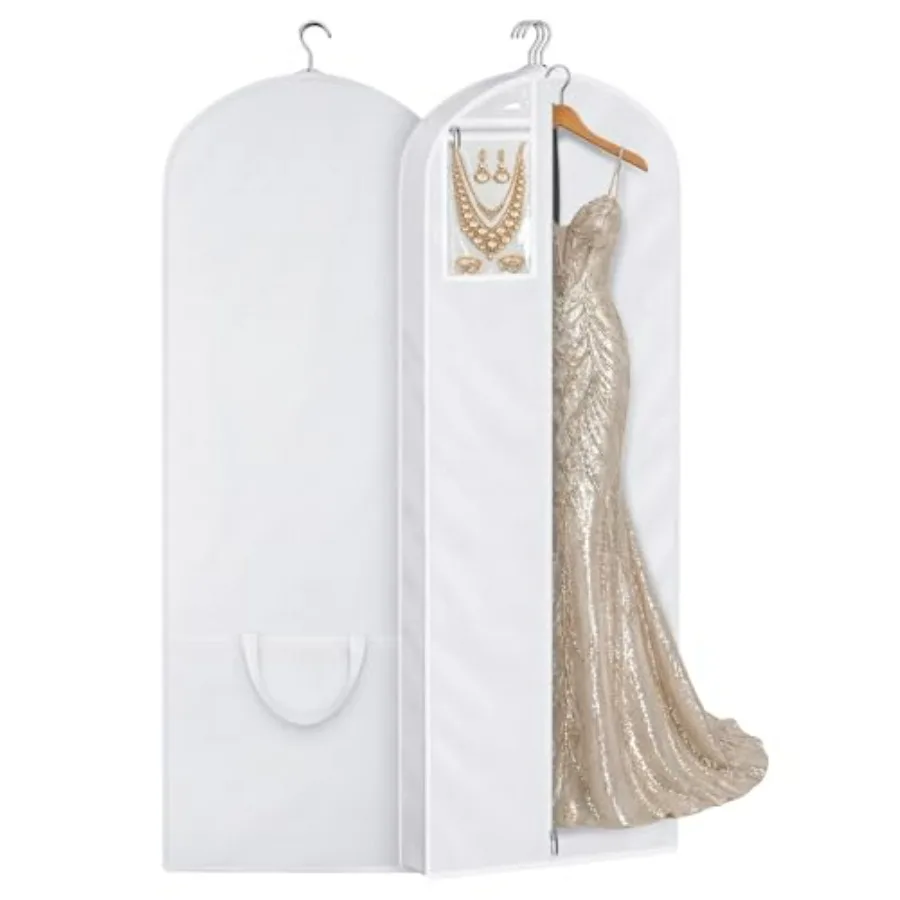 

70'' Wedding Dress Garment Bag with Large PVC Pocket, Long Dress Bag for Gowns for Closet Storage, Hanging Clothes Cover with 4