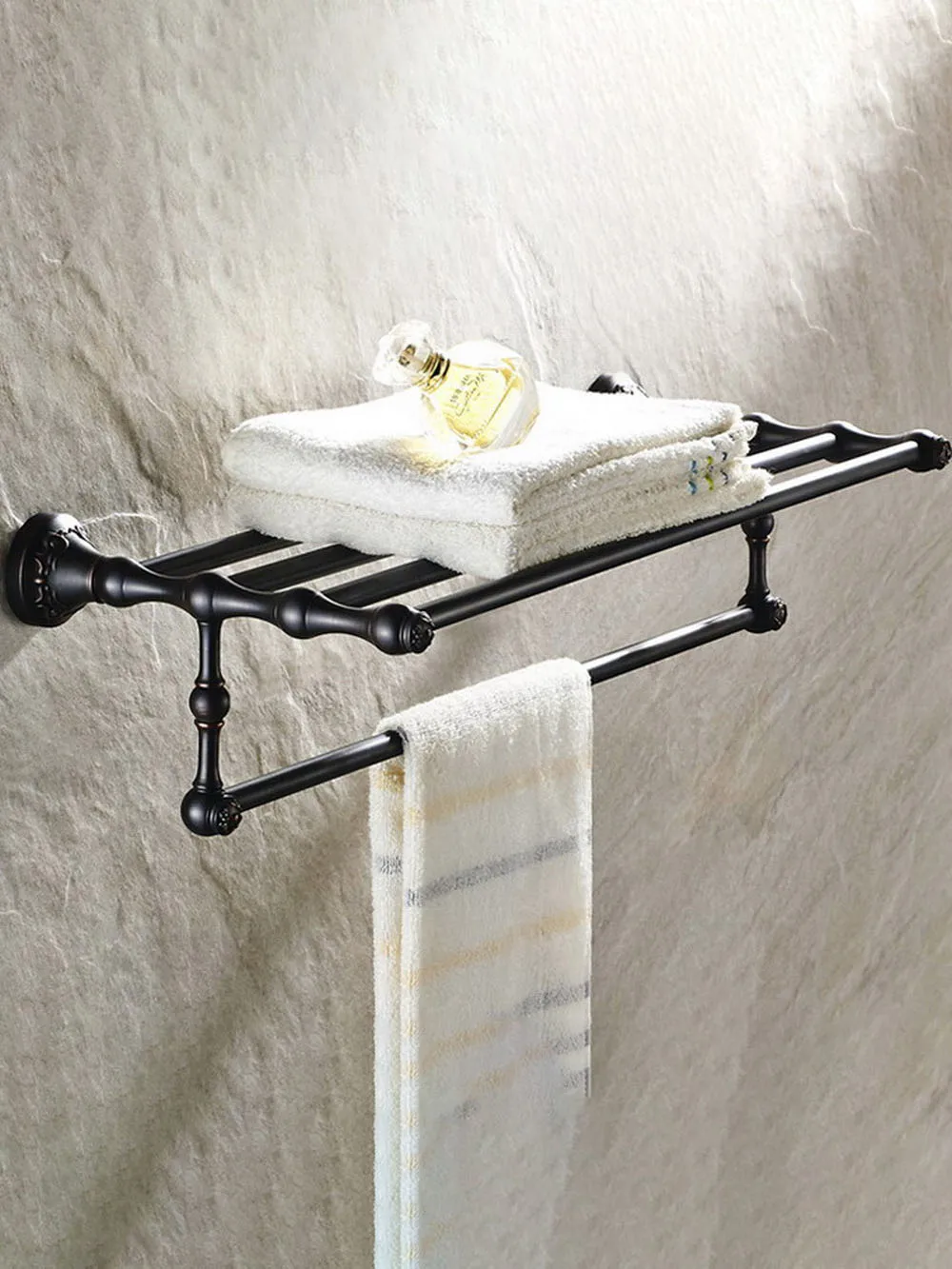 

Black Oil Rubbed Brass Hotel Bathroom Hardware Wall Mounted Towel Rack Storage Shelf 2 Tier Rail Bar Holder Dba445