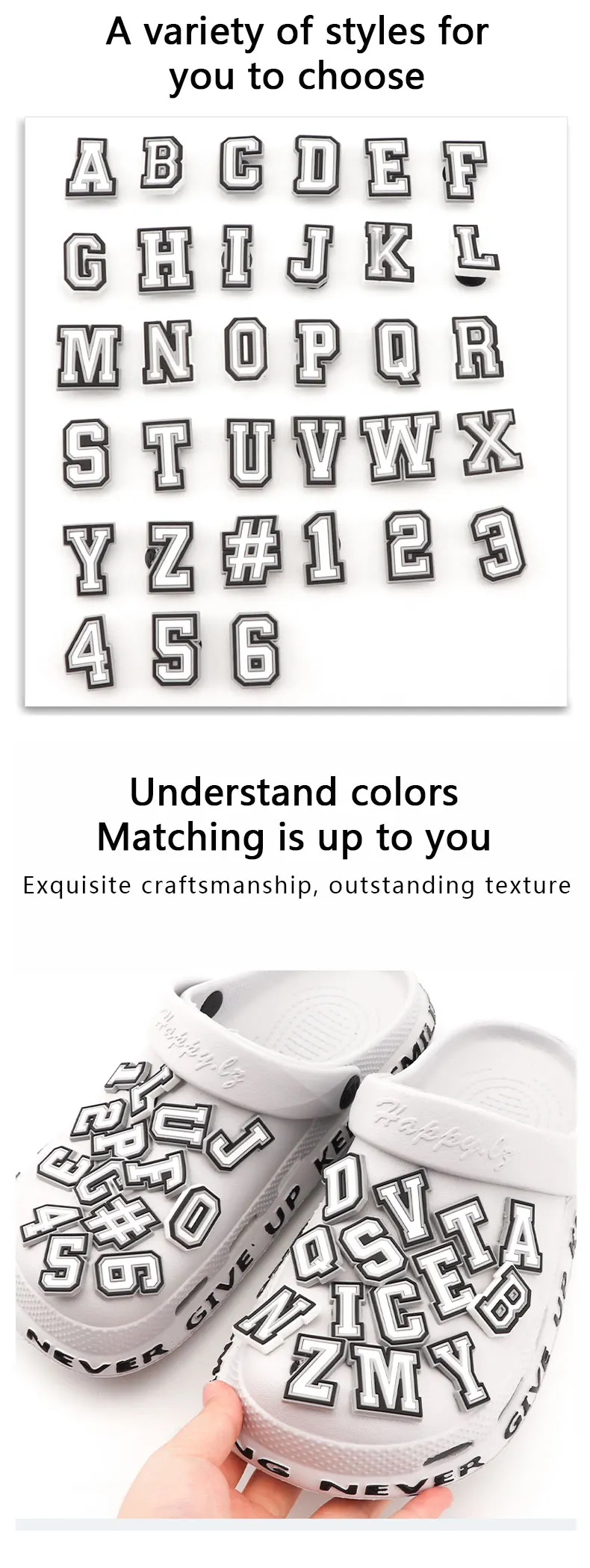 1 Stück Buchstaben-Charms für Clog-Sandalen, Schuhdekoration 0-9 # Zahl Alphabet ABC-Z Charaktere DIY Schuhe Pins für Jungen Mädchen Männer Frauen – Detail 2