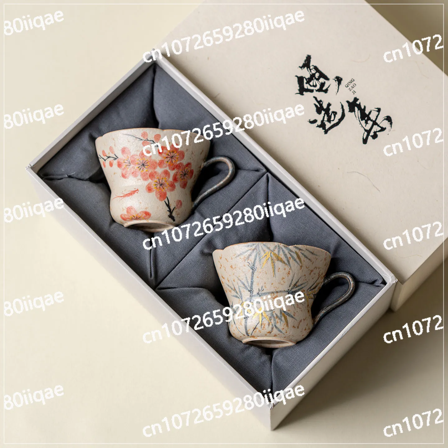 

Ручная роспись Цветение сливы Бамбуковая чашка для ушей Керамическая бытовая чайная чашка Кунг-фу Чайный сервиз Позолоченная чашка для пары грубой керамики