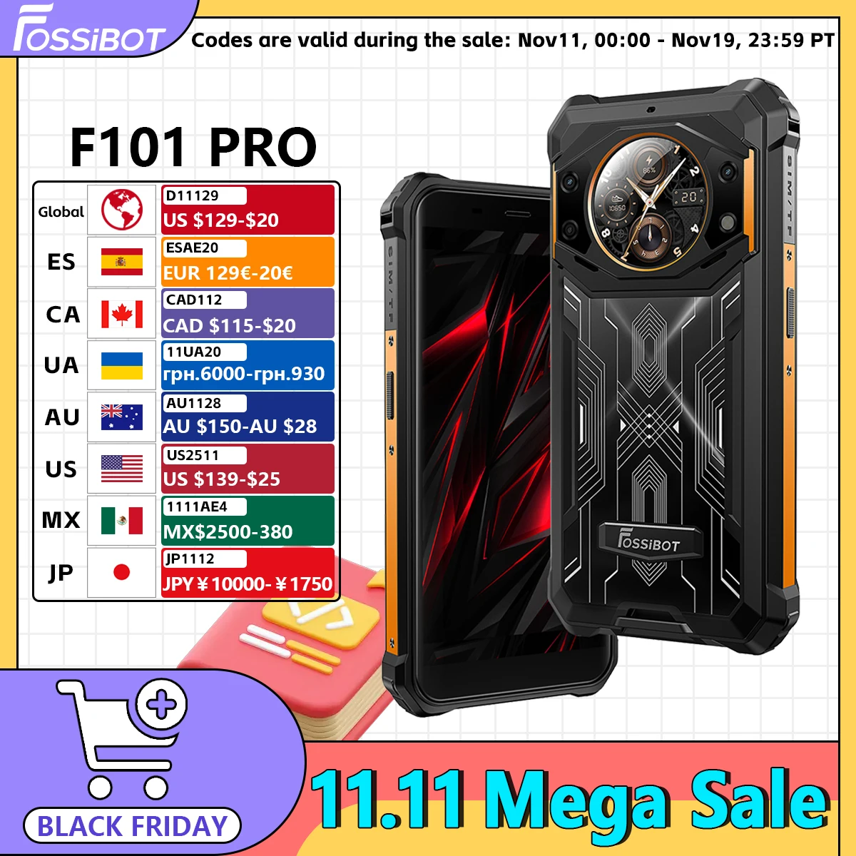 FOSSiBOT F101 PRO Smartphone 8GB 128GB 10600mAh 18W Fast Charge Mobile Phone 24MP 5.45'' HD+ Display Android 13 OS Cellphone