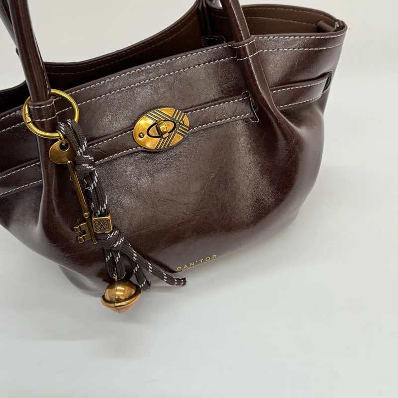 Retro Style Round Top-handle Bags For Women Branded Luxury Designer Purses And Handbags Pure Color Shoulder Crossbody Bucket Bag