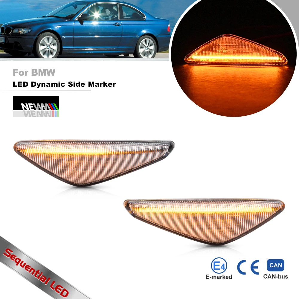 Fits For BMW 3Series E46 Coupe/Convertible 2004-2006 325Ci 330Ci Sequential Turn Signal Blinkers LED Side Marker Repeater Lights
