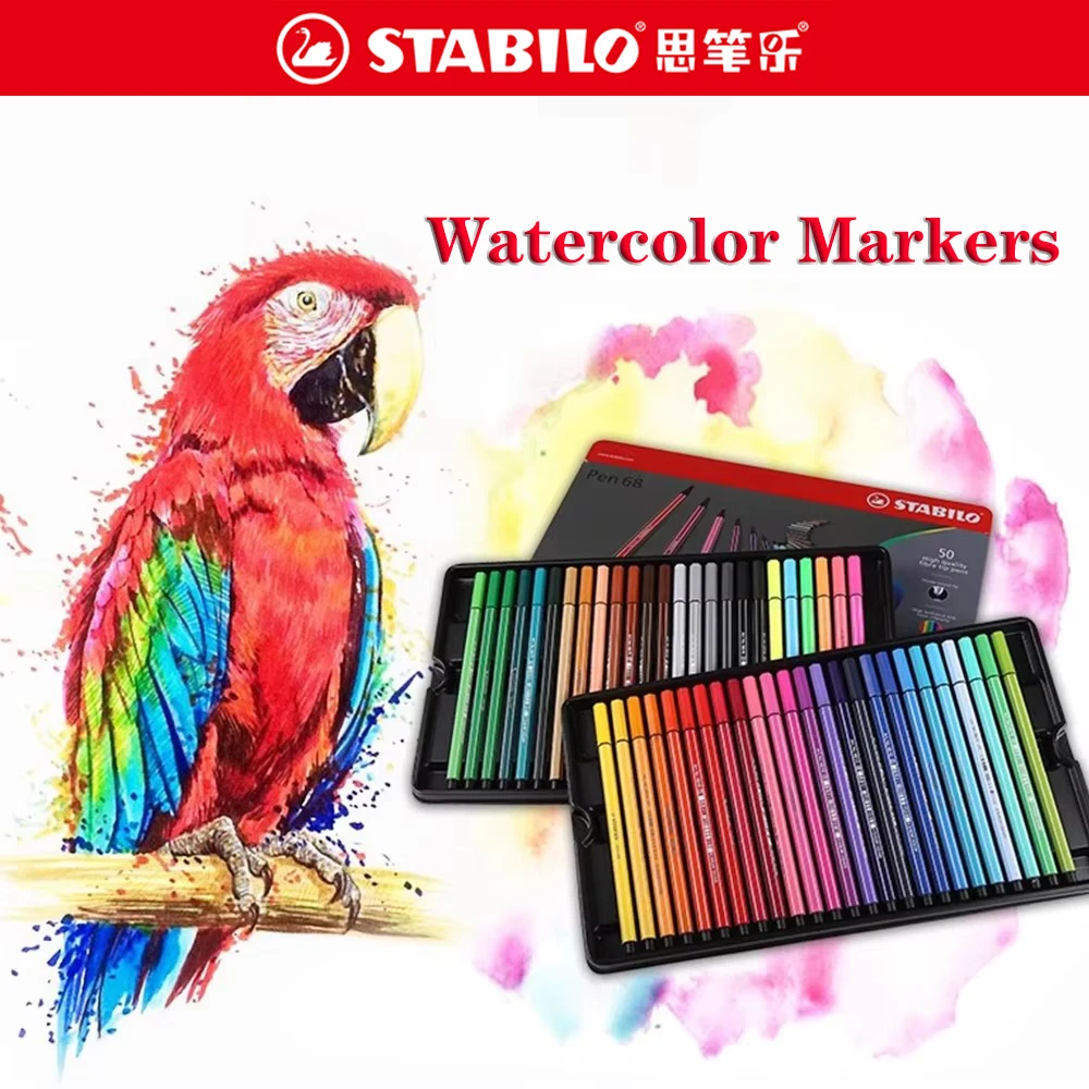 40/50 Color/set Germany Stabilo Watercolor Marker Pen High-end Tin Box Set Safe Non-toxic Color Marker Stationery Back To School